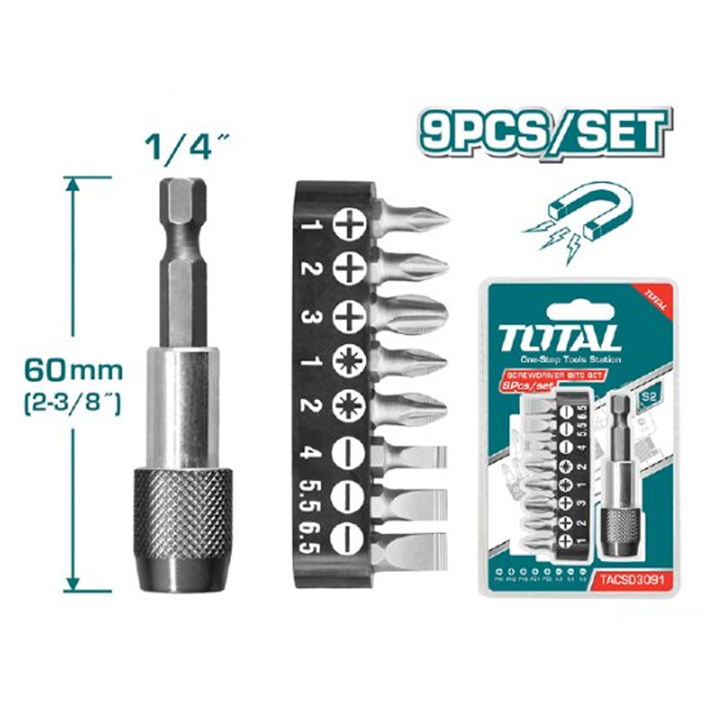 TOTAL】9pcs接頭+起子頭接桿組TACSD3091 電動接桿組快脫接桿起子